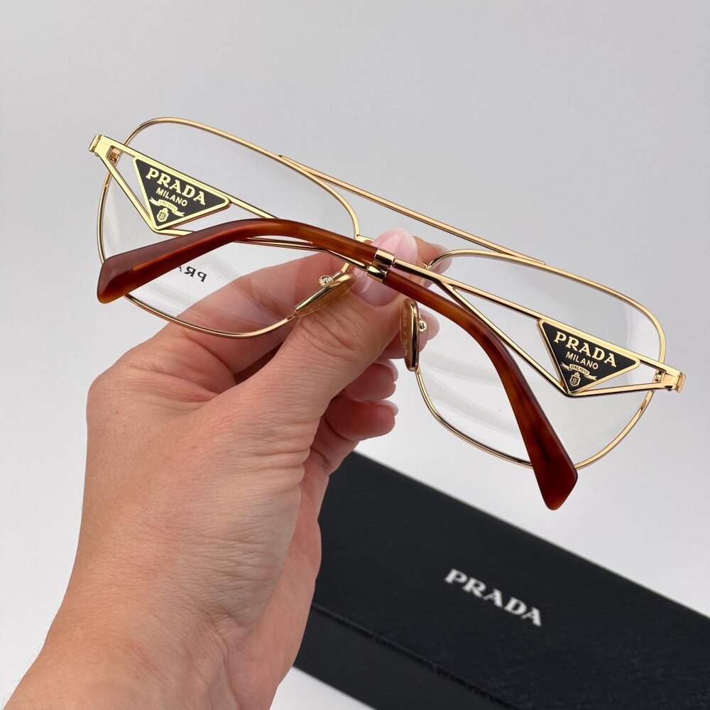 Prada PRB50V Eyeglasses – Gold Rectangle Frame | Model 5AK1O1 - Picture 3 of 9